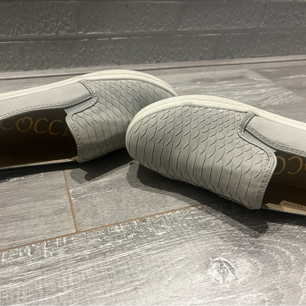gray slip-on sneakers